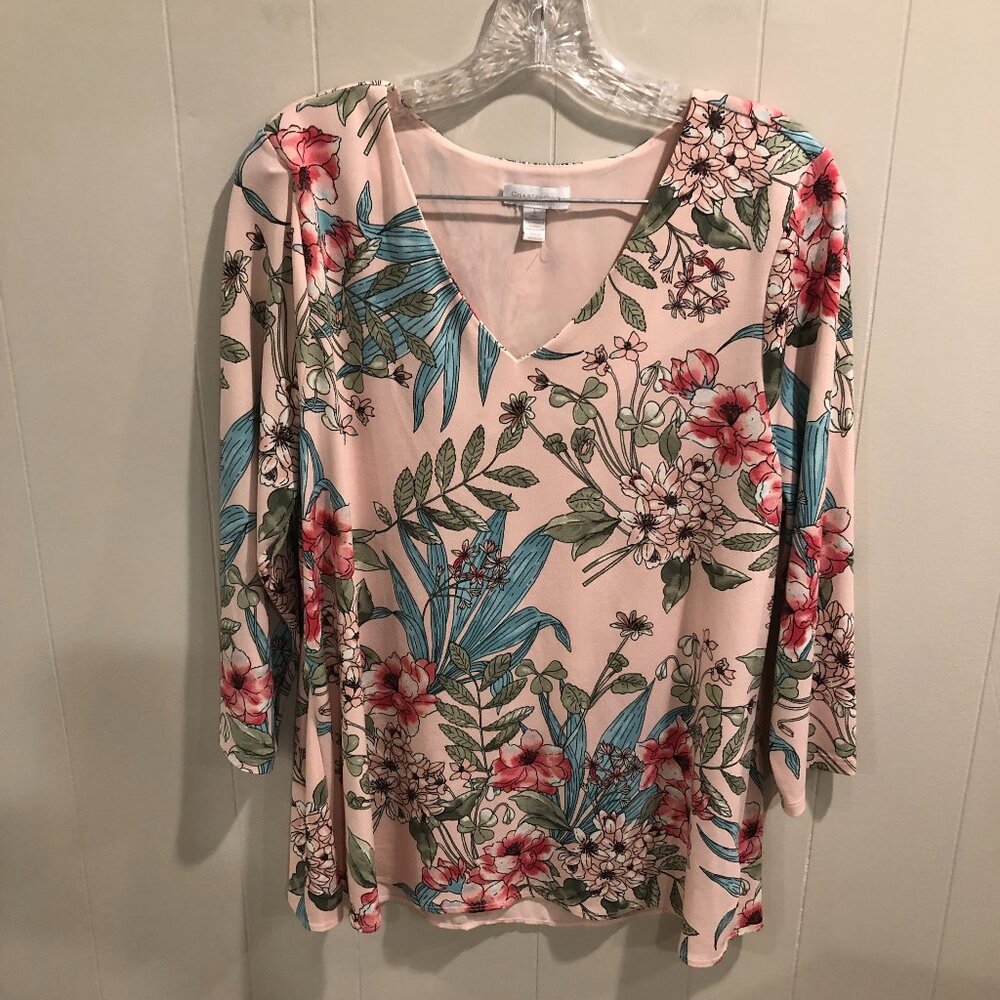 Charter Club V-Neck Pink Floral Tunic, Size L